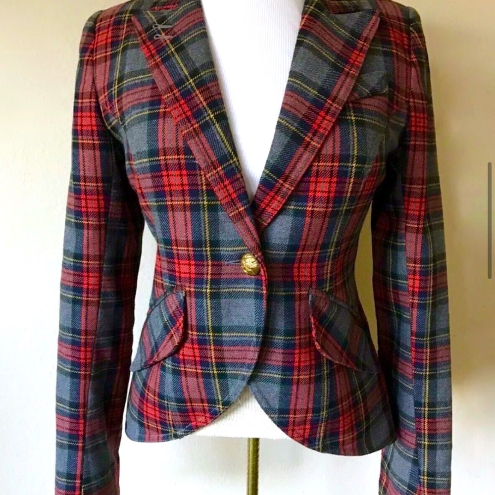 SMYTHE Plaid Jacket w Black Leather Elbow Pads - Size 6 (fits 4-6)